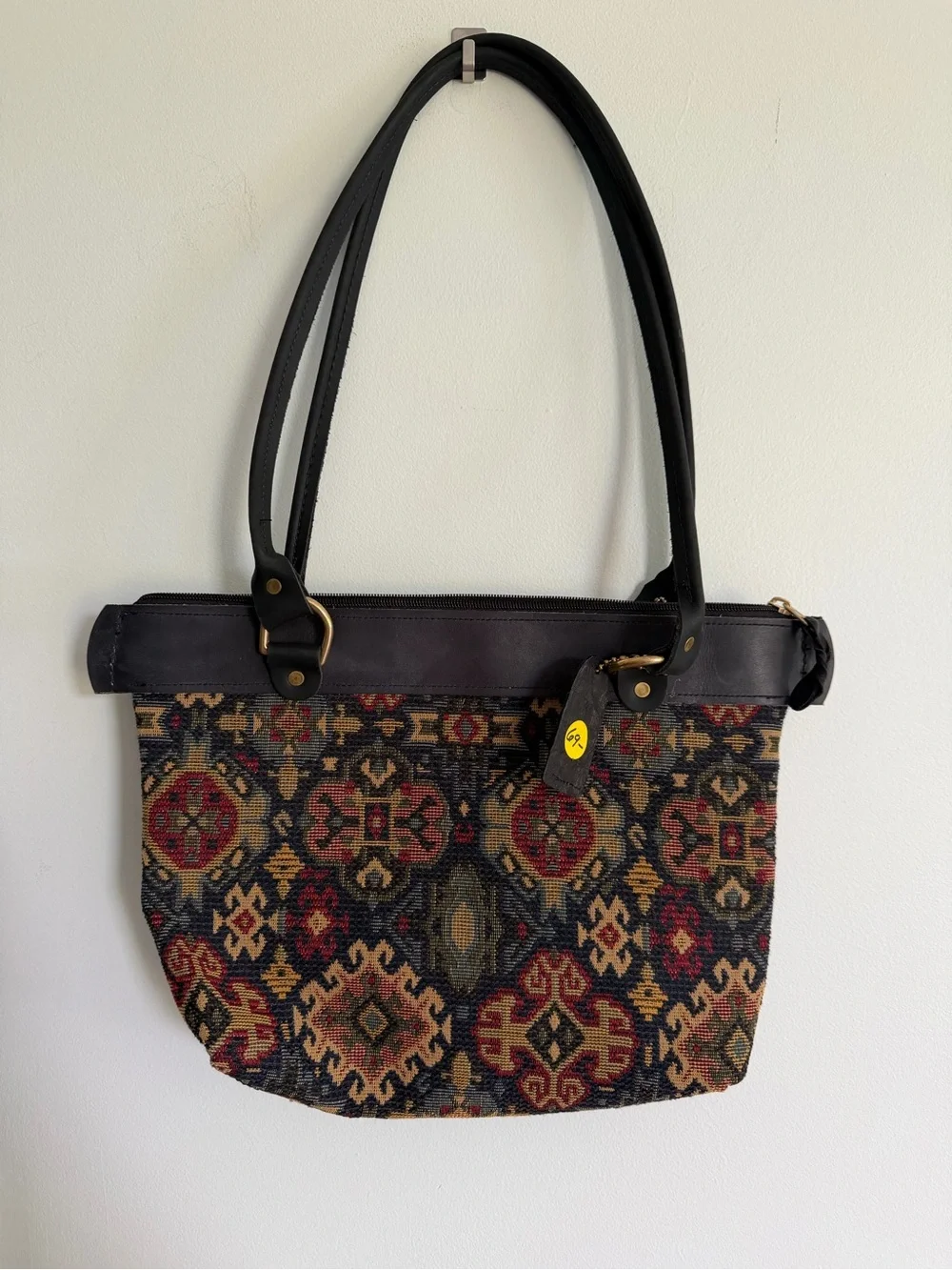 Down Home Leather Woven Pattern Bag with Black Leather Trim